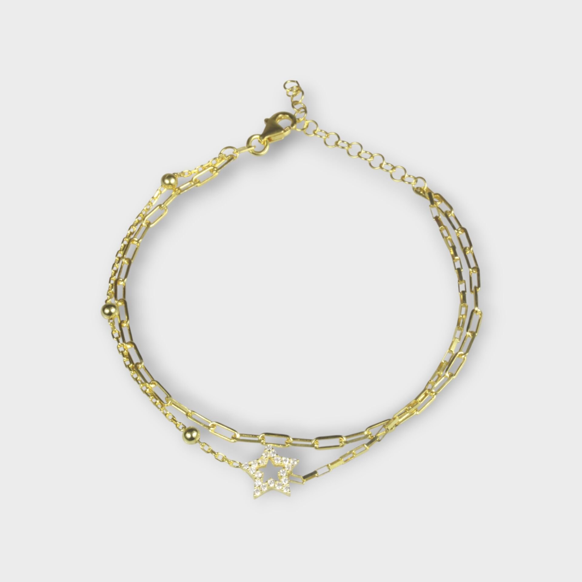 Livatilla Altın Kaplama İkili Ataç Zincir Yıldız Gümüş Bileklik