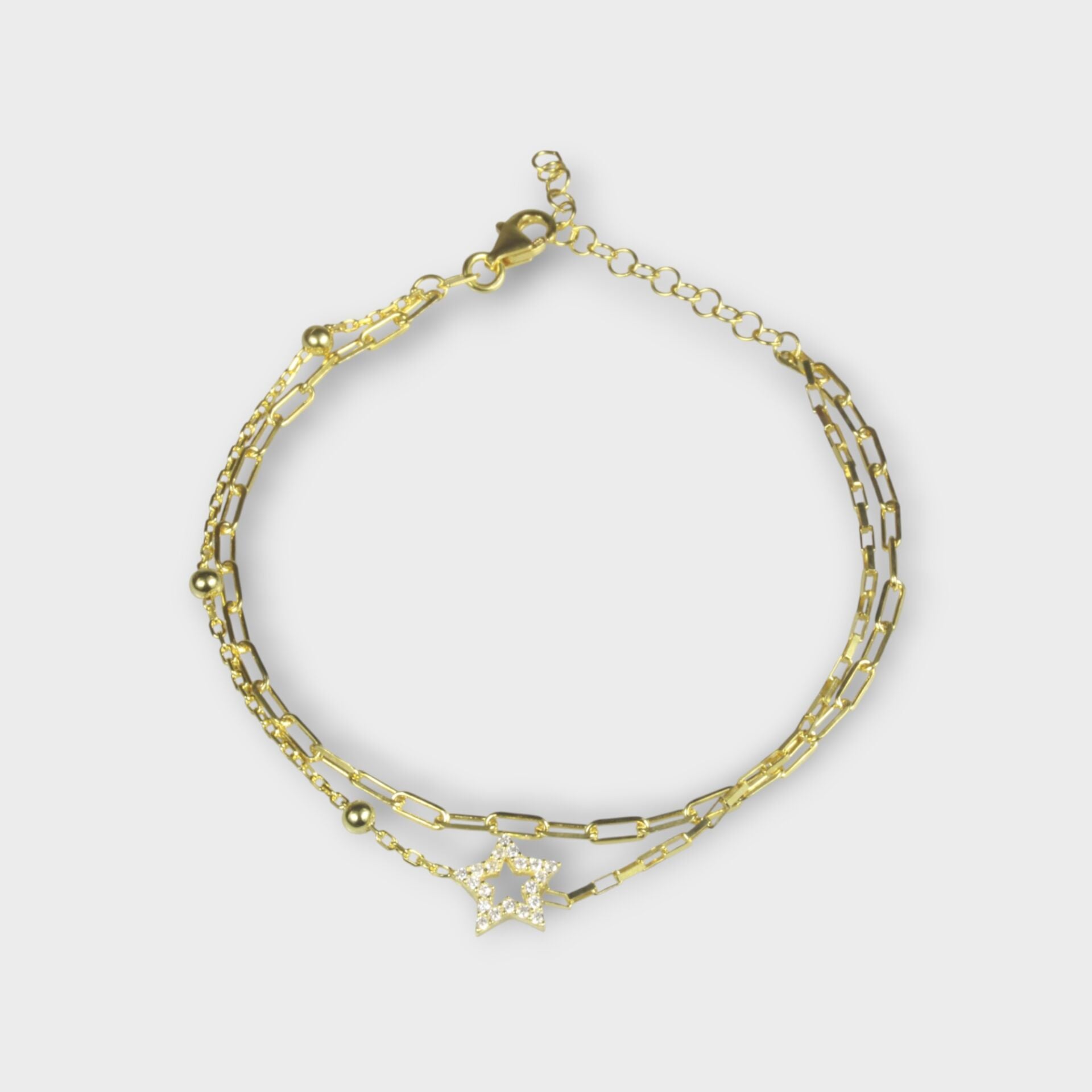 Livatilla Altın Kaplama İkili Zincir Yıldız Gümüş Bileklik