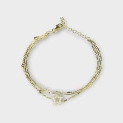 Livatilla Altın Kaplama İkili Ataç Zincir Yıldız Gümüş Bileklik