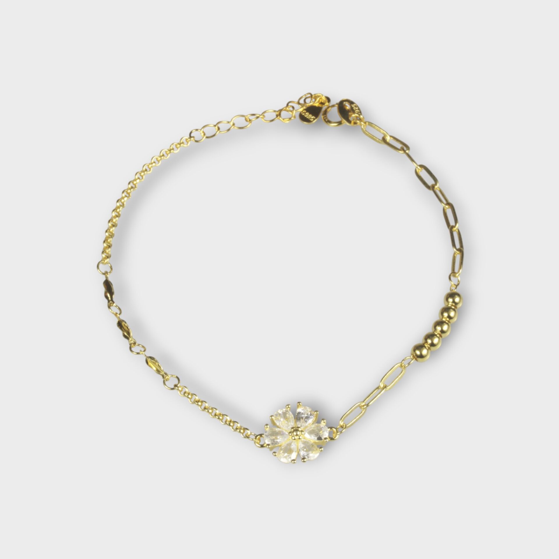 Livatilla Altın Kaplama Dorika Toplu & Ataç Zincir Model Papatya Gümüş Kadın Bileklik