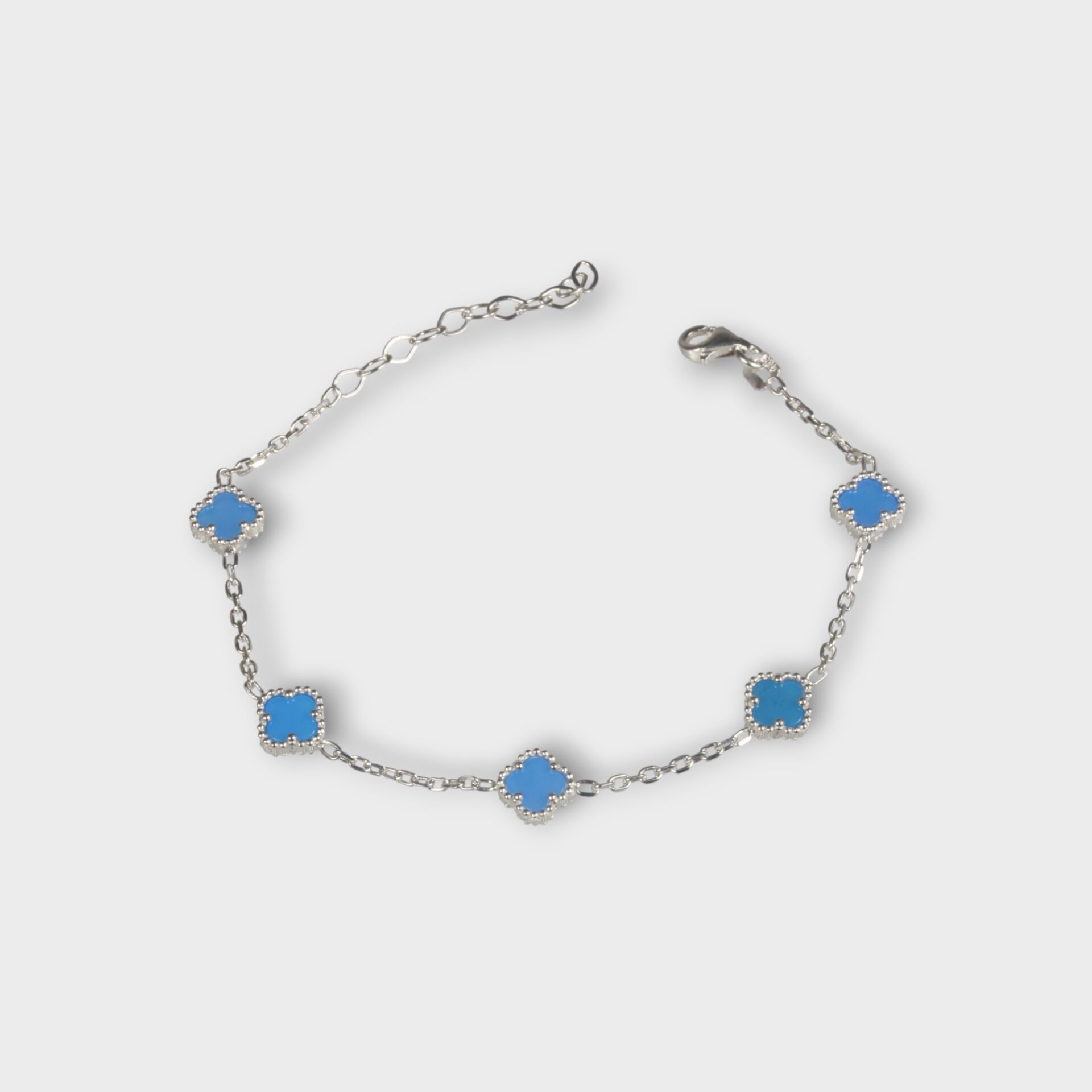 Livatilla Turkuaz Mavi Beş Taşlı Yonca Gümüş Kadın Bileklik