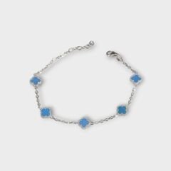 Livatilla Turkuaz Mavi Beş Taşlı Yonca Gümüş Kadın Bileklik