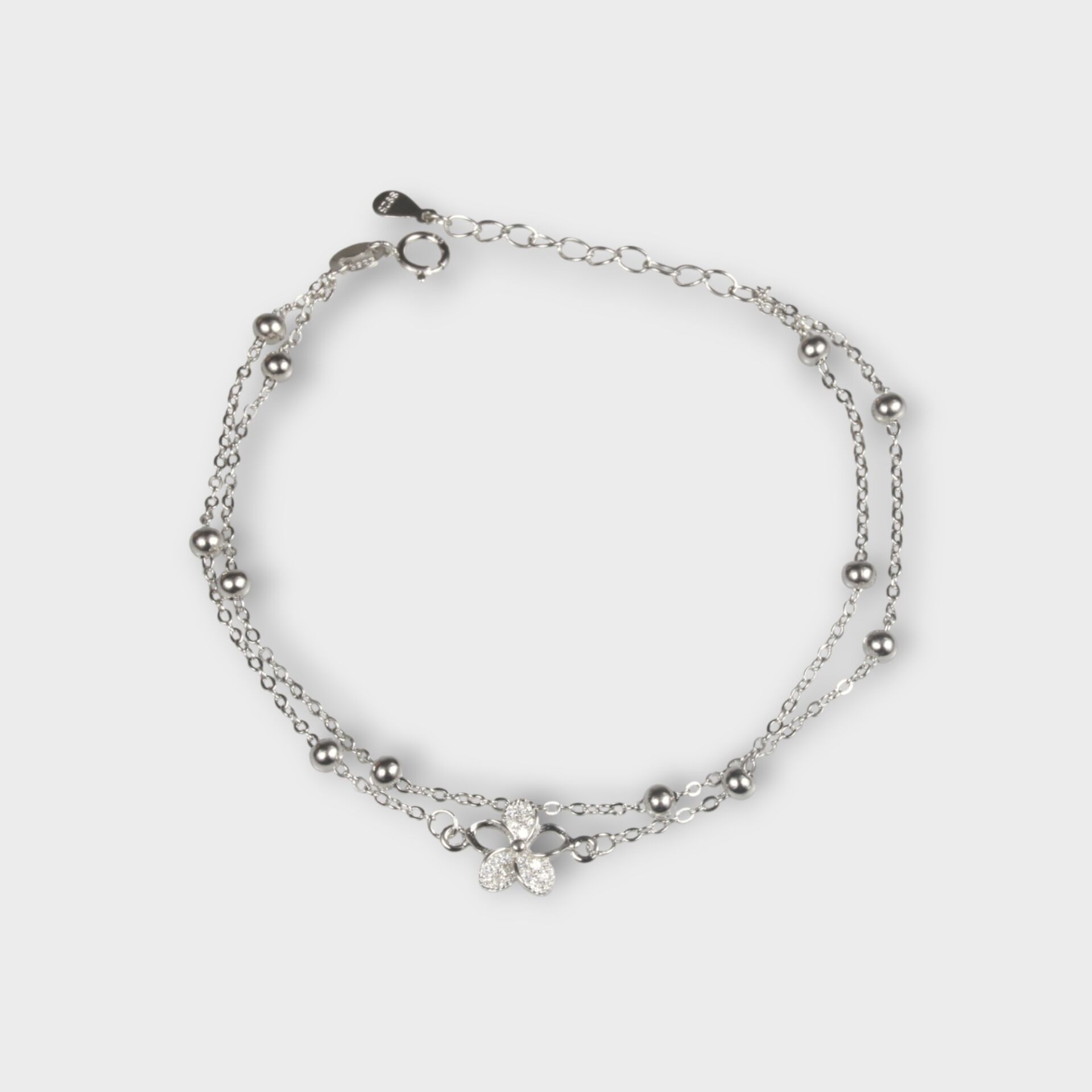 Livatilla Çiçek Figürlü İkili Zincir Kombin 925 Ayar Gümüş Kadın Bileklik