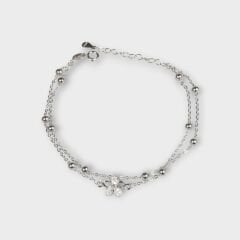 Livatilla Çiçek Figürlü İkili Zincir Kombin 925 Ayar Gümüş Kadın Bileklik