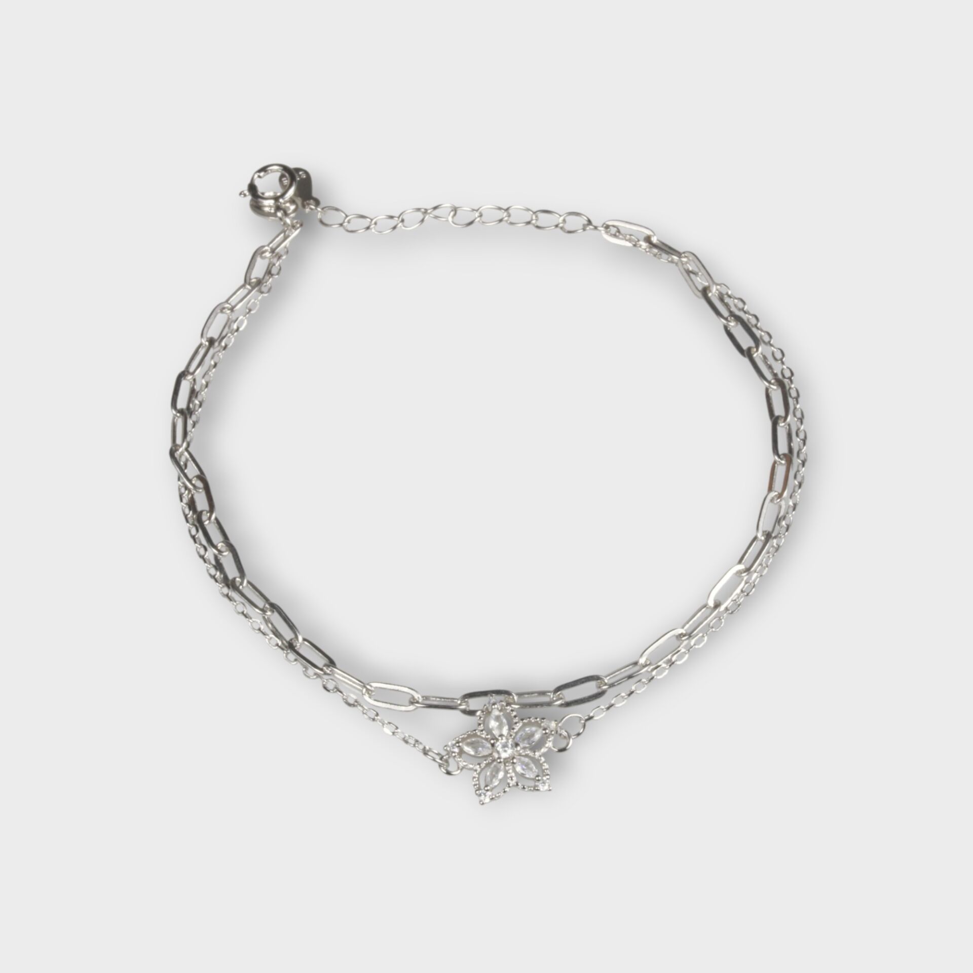 Livatilla Papatya Ataç Zincir İkili Kombin 925 Ayar Gümüş Kadın Bileklik