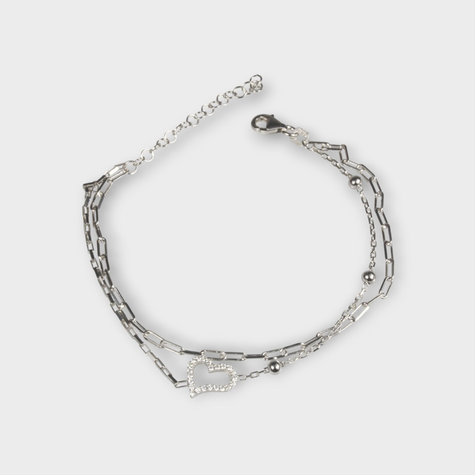 Livatilla İki Zincir Kombin 925 Ayar Gümüş Kalp Kadın Bileklik