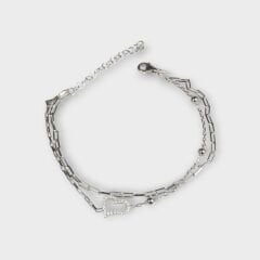 Livatilla İki Zincir Kombin 925 Ayar Gümüş Kalp Kadın Bileklik