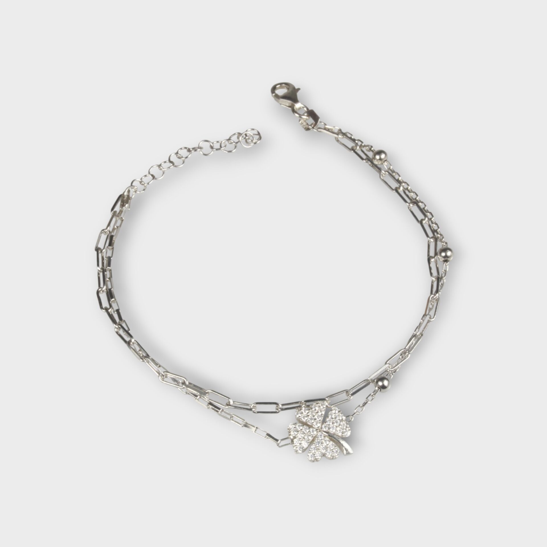 Livatilla İki Zincir Kombin Yonca 925 Ayar Gümüş Kadın Bileklik