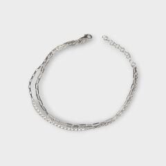 Livatilla İki Zincir Kombin Suyolu 925 Ayar Gümüş Kadın Bileklik