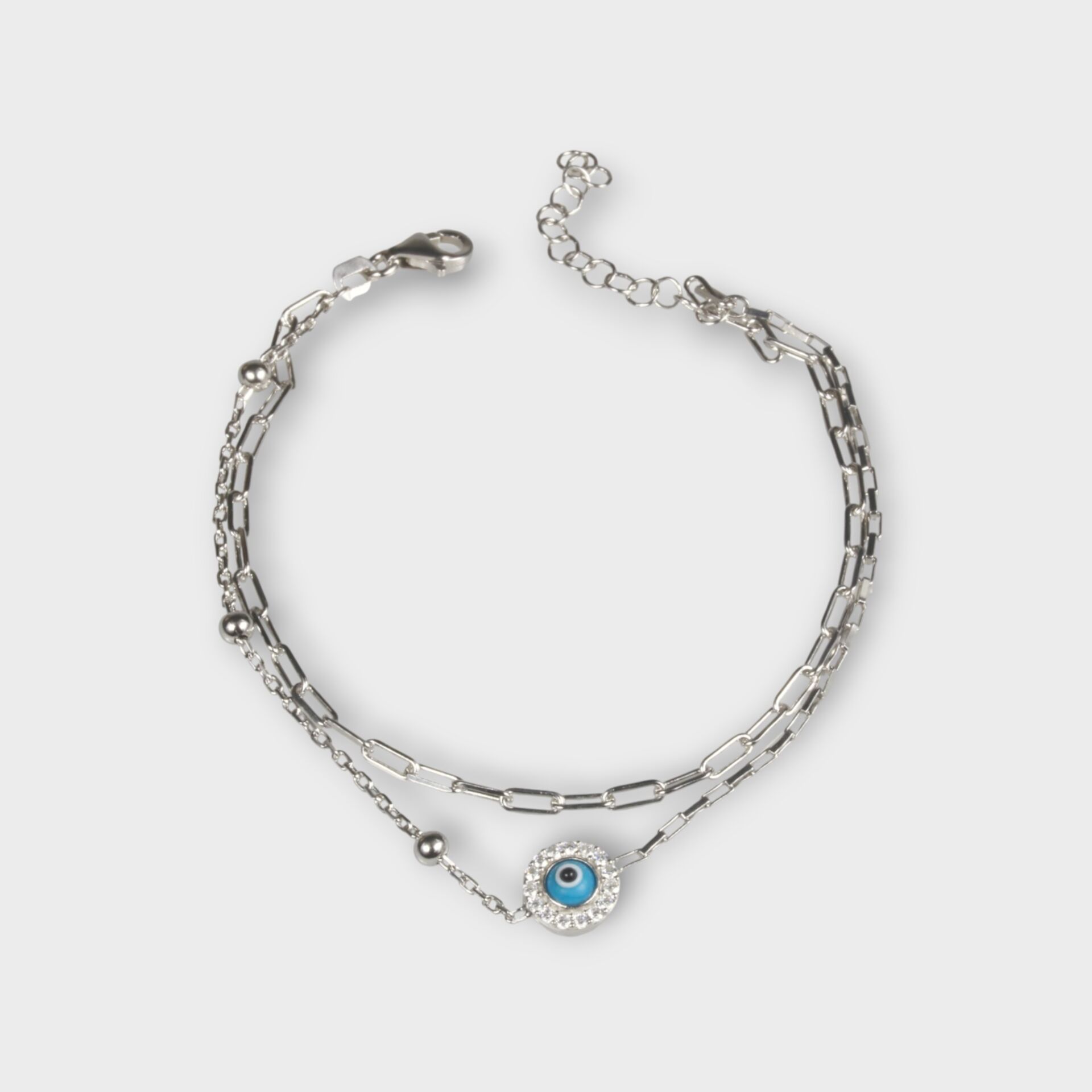 Livatilla İki Zincir Kombin Nazar Boncuklu 925 Ayar Gümüş Kadın Bileklik