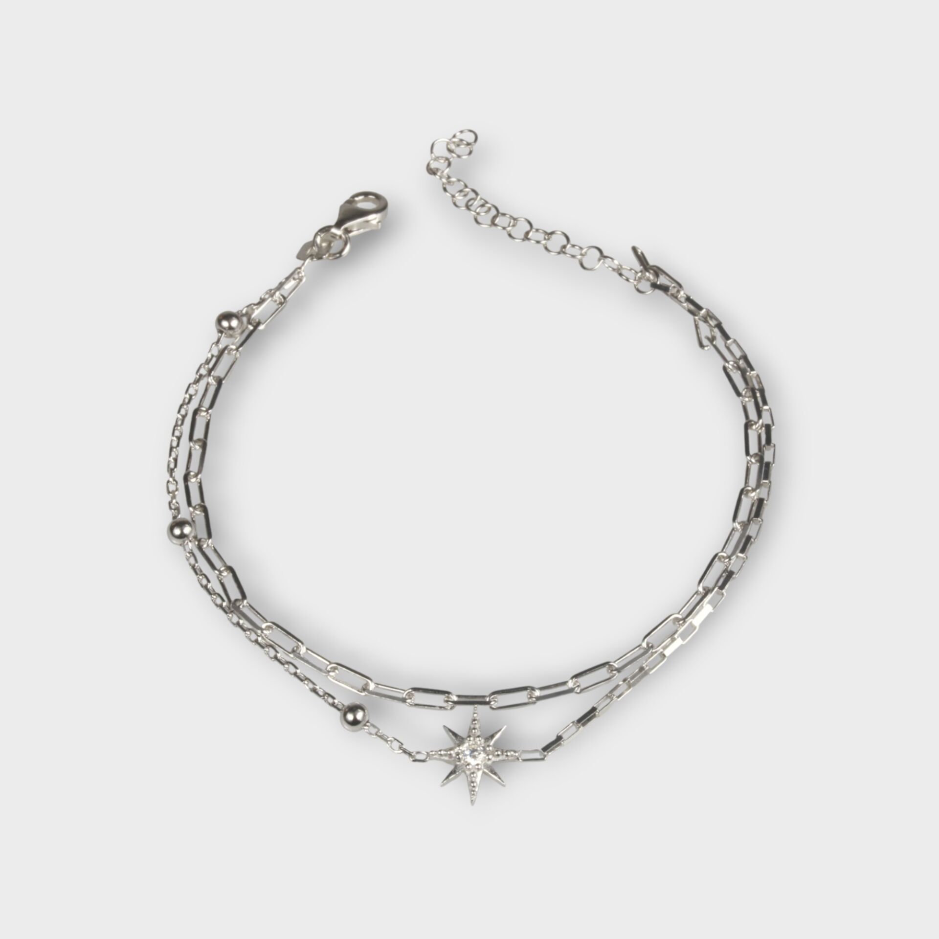 Livatilla İki Zincir Kombin Kuzey Yıldız 925 Ayar Gümüş Kadın Bileklik