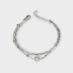 Livatilla İki Zincir Kombin Kuzey Yıldız 925 Ayar Gümüş Kadın Bileklik