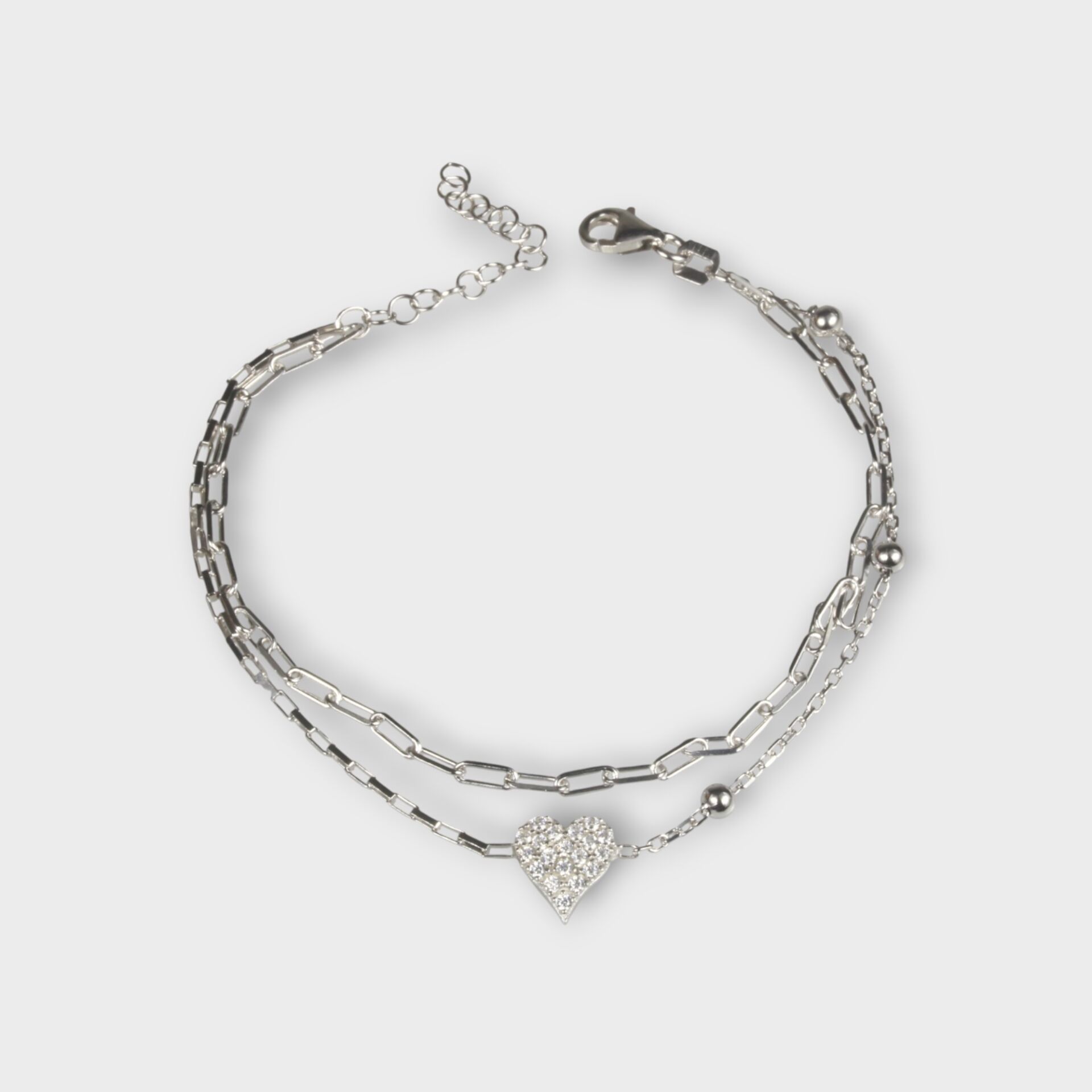 Livatilla İki Zincir Kombin Kalp 925 Ayar Gümüş Kadın Bileklik