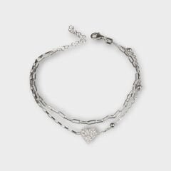 Livatilla İki Zincir Kombin Kalp 925 Ayar Gümüş Kadın Bileklik