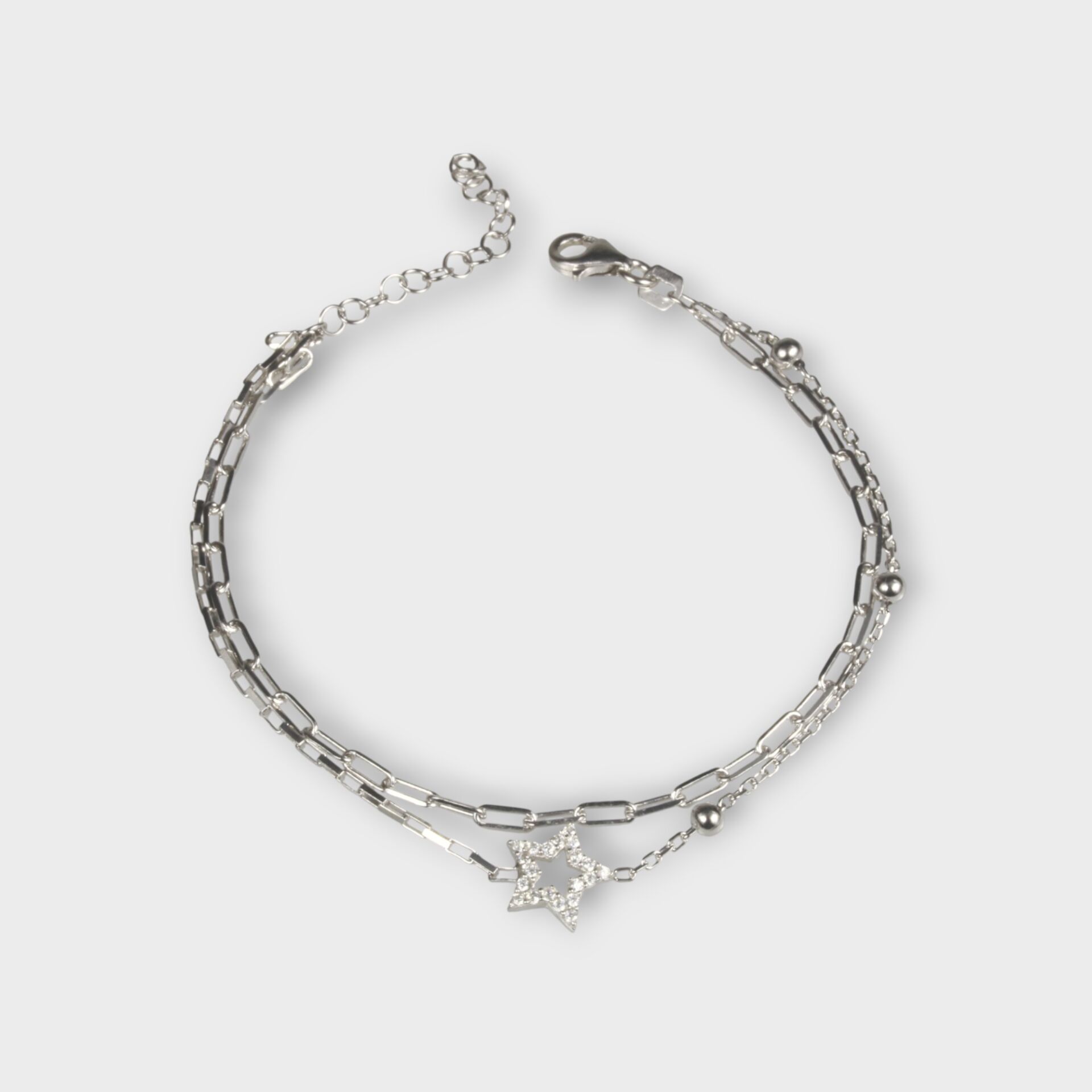 Livatilla İki Zincir Kombin Yıldız 925 Ayar Gümüş Kadın Bileklik