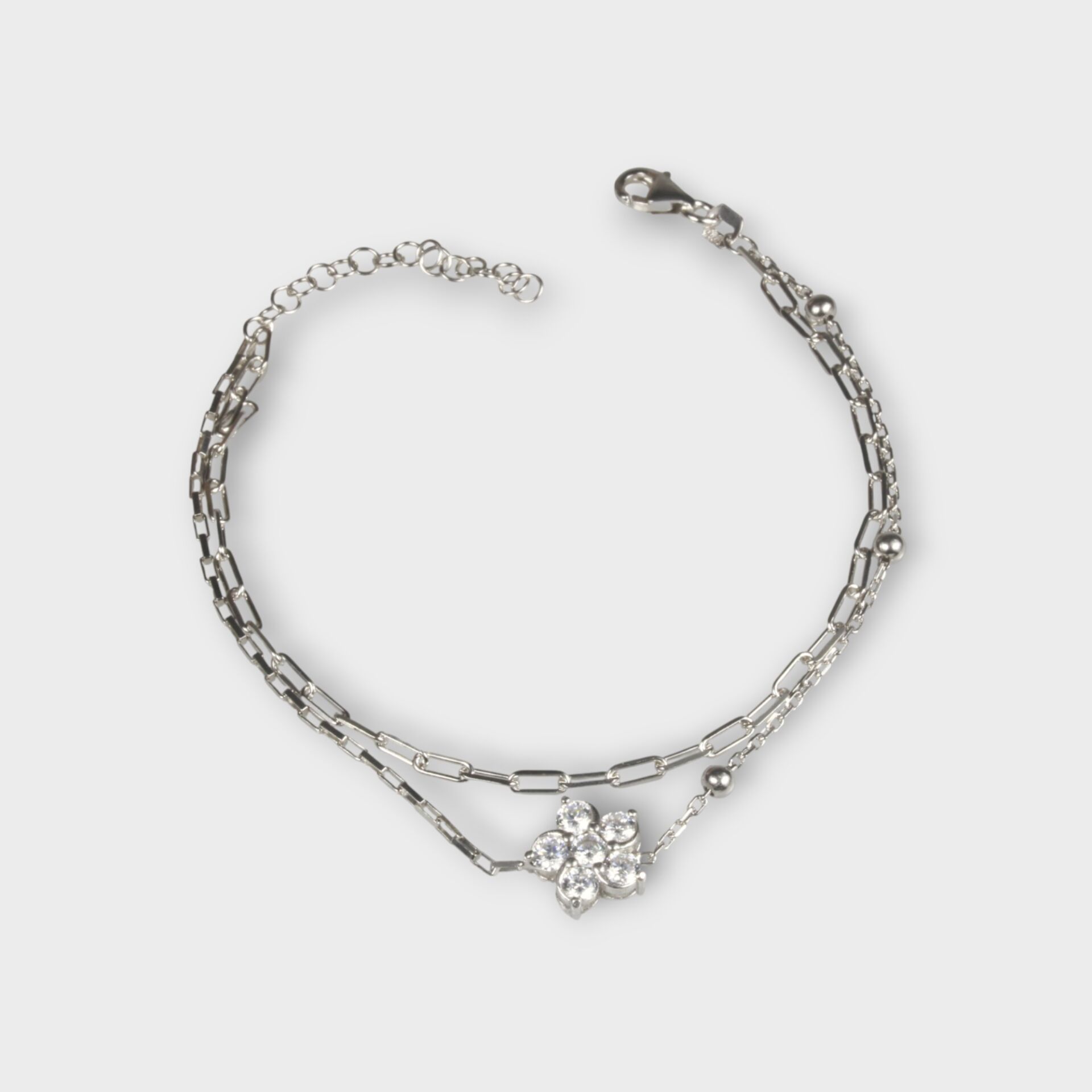 Livatilla İki Zincir Kombin Papatya 925 Ayar Gümüş Kadın Bileklik