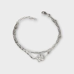 Livatilla İki Zincir Kombin Papatya 925 Ayar Gümüş Kadın Bileklik