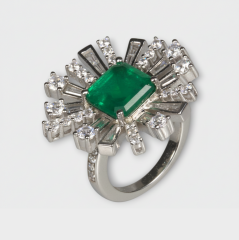 Livatilla Emerald Zümrüt Güneş Işıltısı 925 Ayar Gümüş Kadın Yüzük