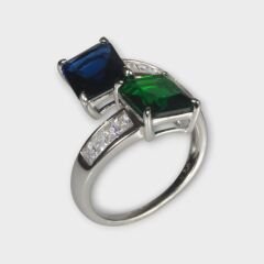Livatilla Zümrüt Ve Safir Şıklığı 925 Ayar Gümüş Kadın Yüzük