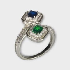 Livatilla Safir Ve Zümrüt Taşlı Fantezi 925 Ayar Gümüş Kadın Yüzük