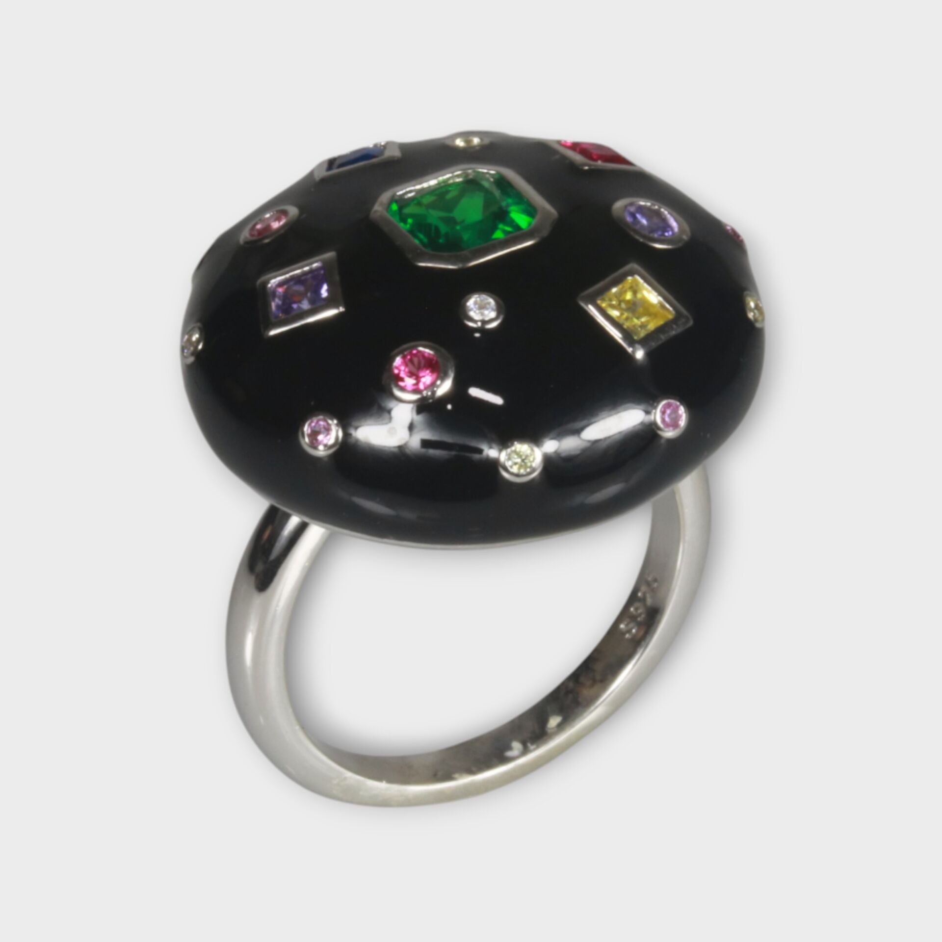 Livatilla Siyah Mineli Multi Color 925 Ayar Gümüş Kadın Yüzük