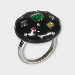 Livatilla Siyah Mineli Multi Color 925 Ayar Gümüş Kadın Yüzük