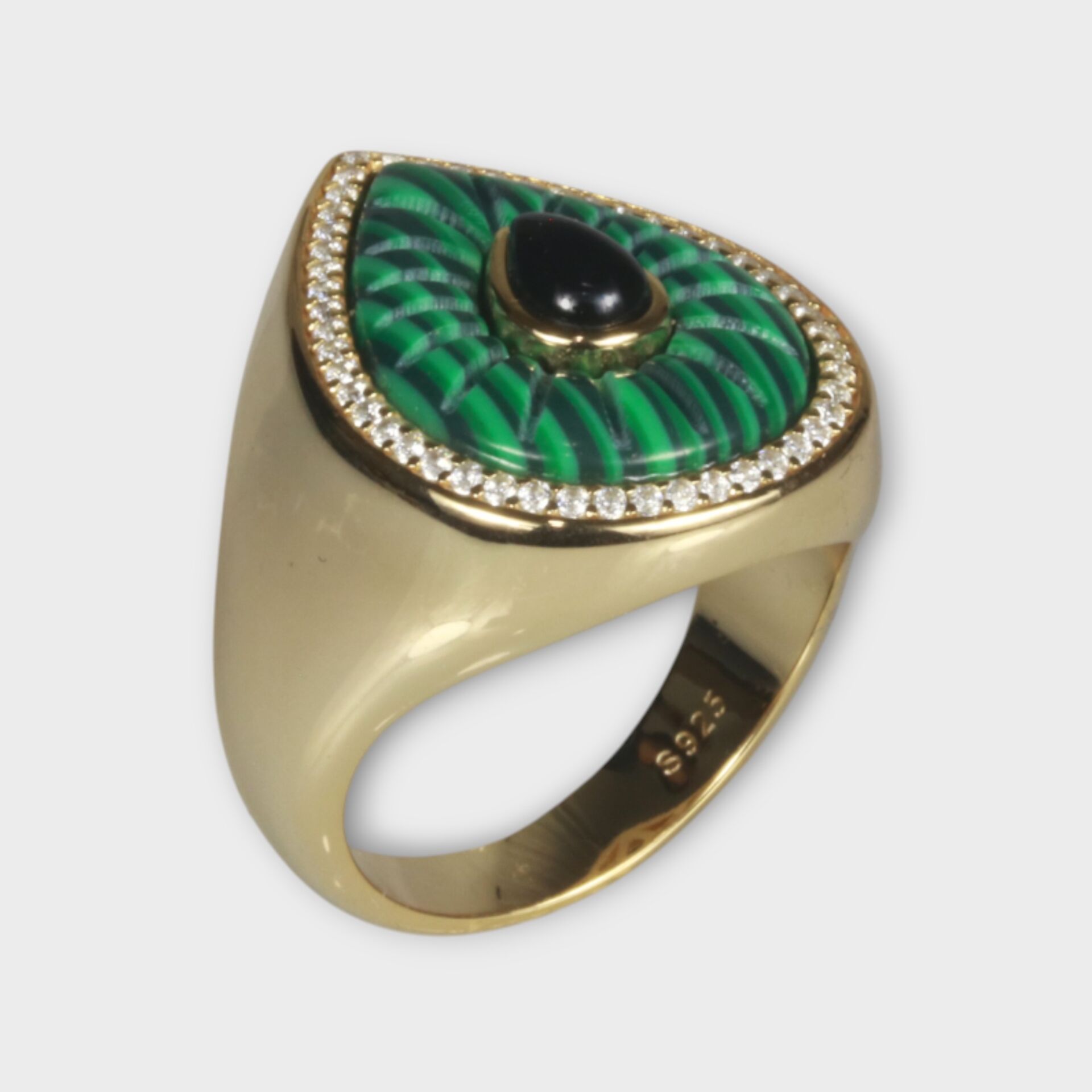 Livatilla Damla Malahit Zirkon Taşlı 925 Ayar Gümüş Kadın Yüzük