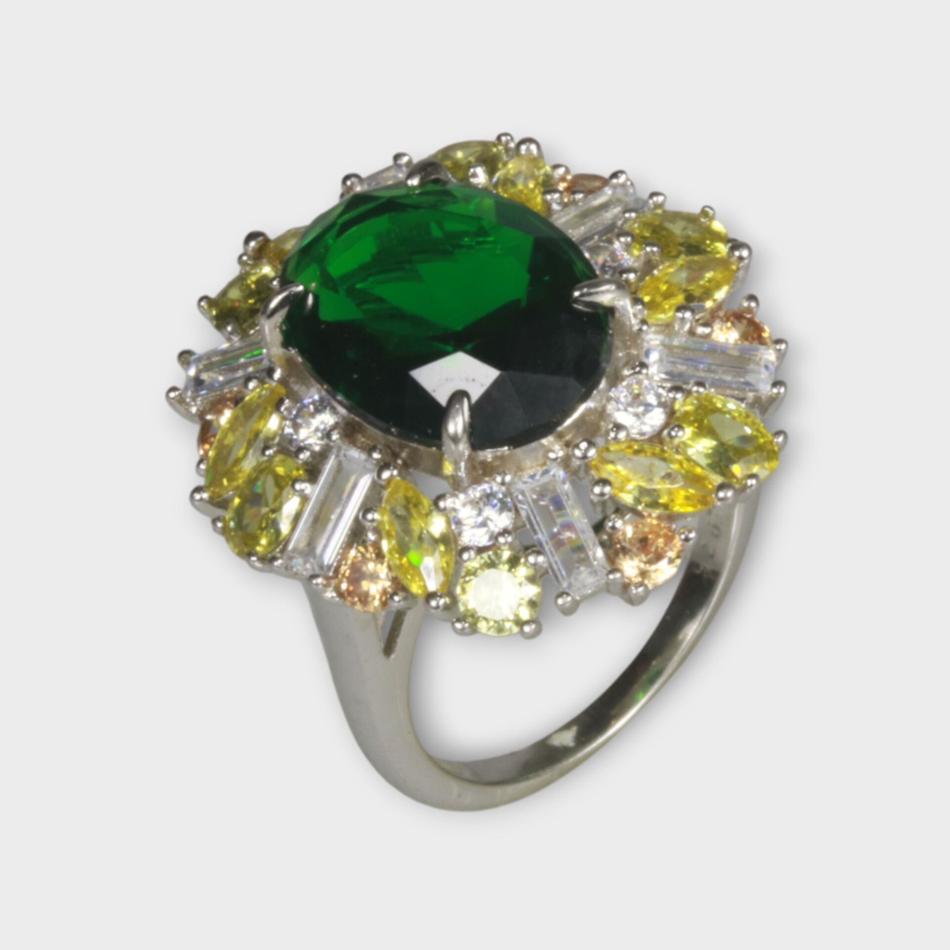 Livatilla Fantezi Zümrüt Ve Topaz Işıltısı 925 Ayar Gümüş Kadın Yüzük