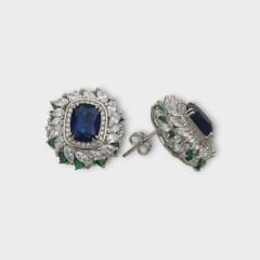 Livatilla Fantezi Safir Ve Emerald (zümrüt)  Zirkon Taşlı 925 Ayar Gümüş Kadın Küpe