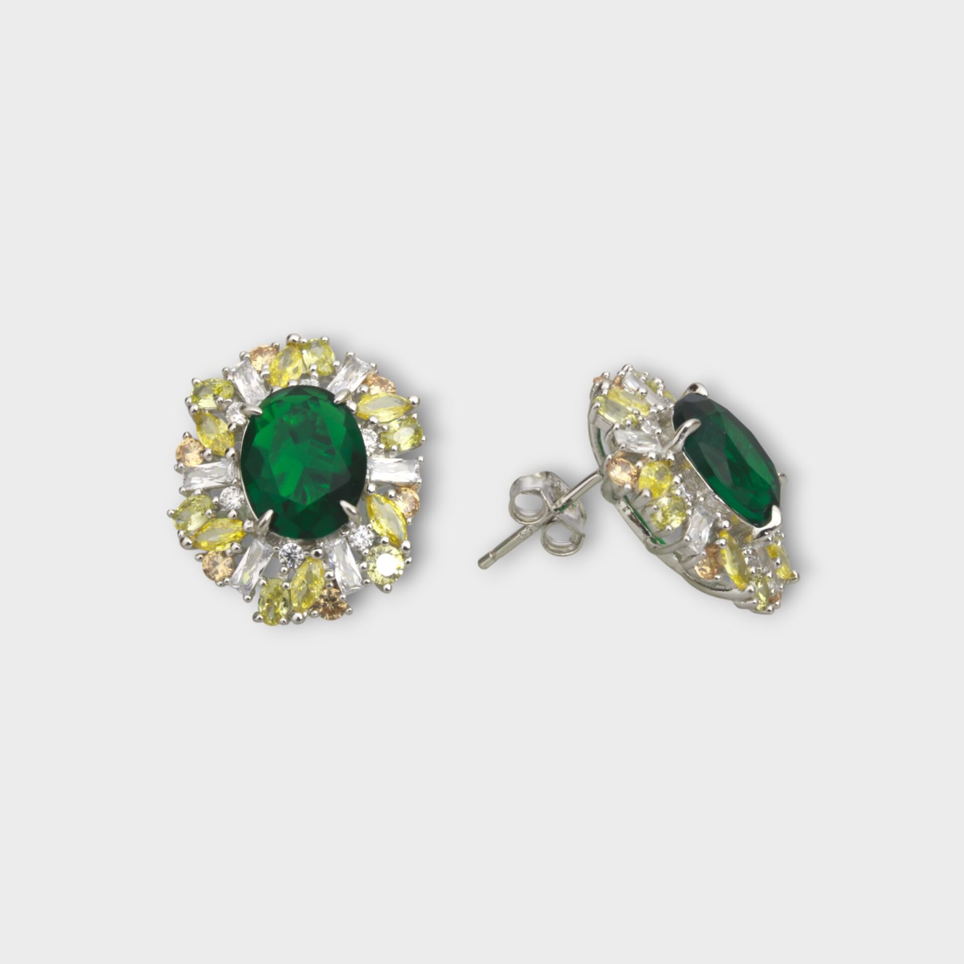 Livatilla Fantezi Zümrüt Topaz Ve Sitrin Zirkon Taşlı 925 Ayar Gümüş Kadın Küpe