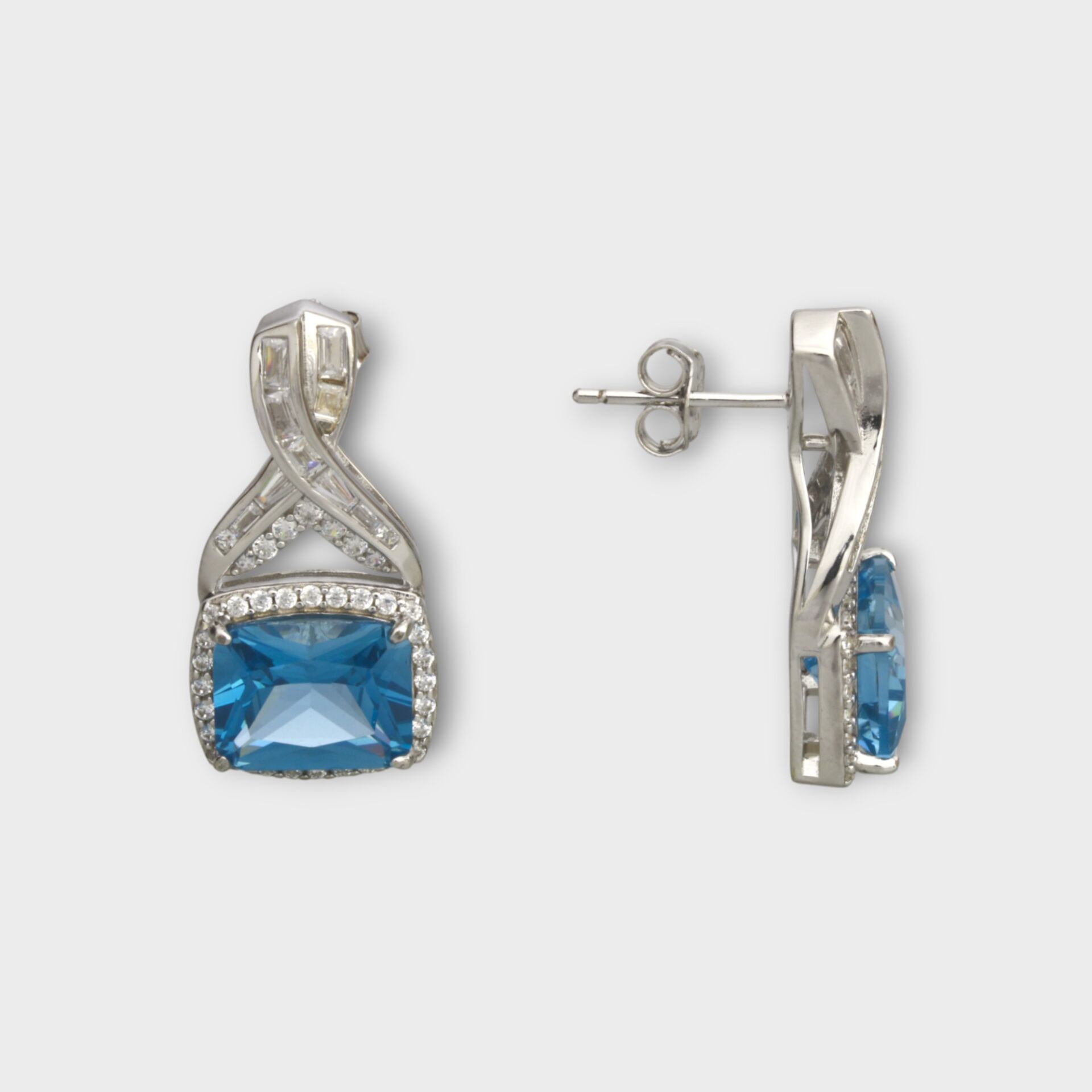 Livatilla Burma Aqumarine Ve Zirkonyum Model Gümüş Kadın Küpe Şık Tasarım