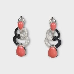 Livatilla Mercan Taş Siyah Mineli Model 925 Ayar Gümüş Kadın Küpe