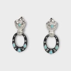 Livatilla Turkuaz Taş Siyah Mineli Model 925 Ayar Gümüş Kadın Küpe