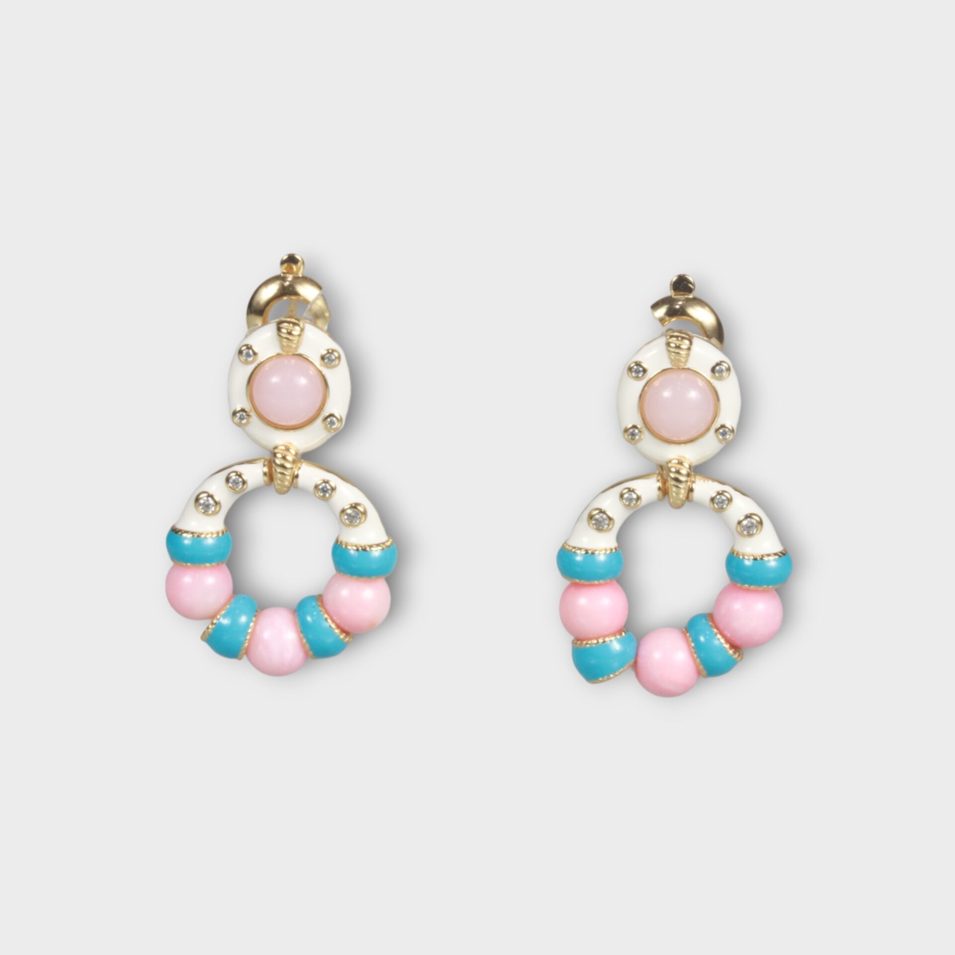 Livatilla Altın Kaplama Pembe Quartz Turkuaz Taş Model Gümüş Kadın Küpe