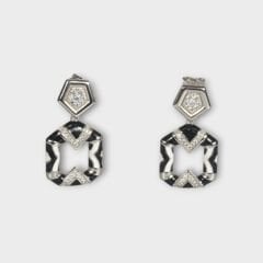 Livatilla Siyah Ve Beyaz Mineli Geometrik Model Gümüş Kadın Küpe Şık Tasarım