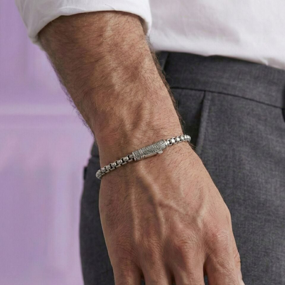 Livatilla Küp Zincir  Model 925 Ayar Gümüş Erkek Bileklik Şık Tasarım