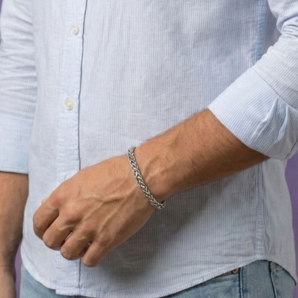 Livatilla İthal Halat Model 925 Ayar Gümüş Erkek Bileklik  Şık Tasarım