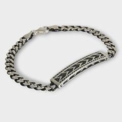 Livatilla Gurmet Plakalı Model 925 Ayar Gümüş Erkek Bileklik Şık Tasarım