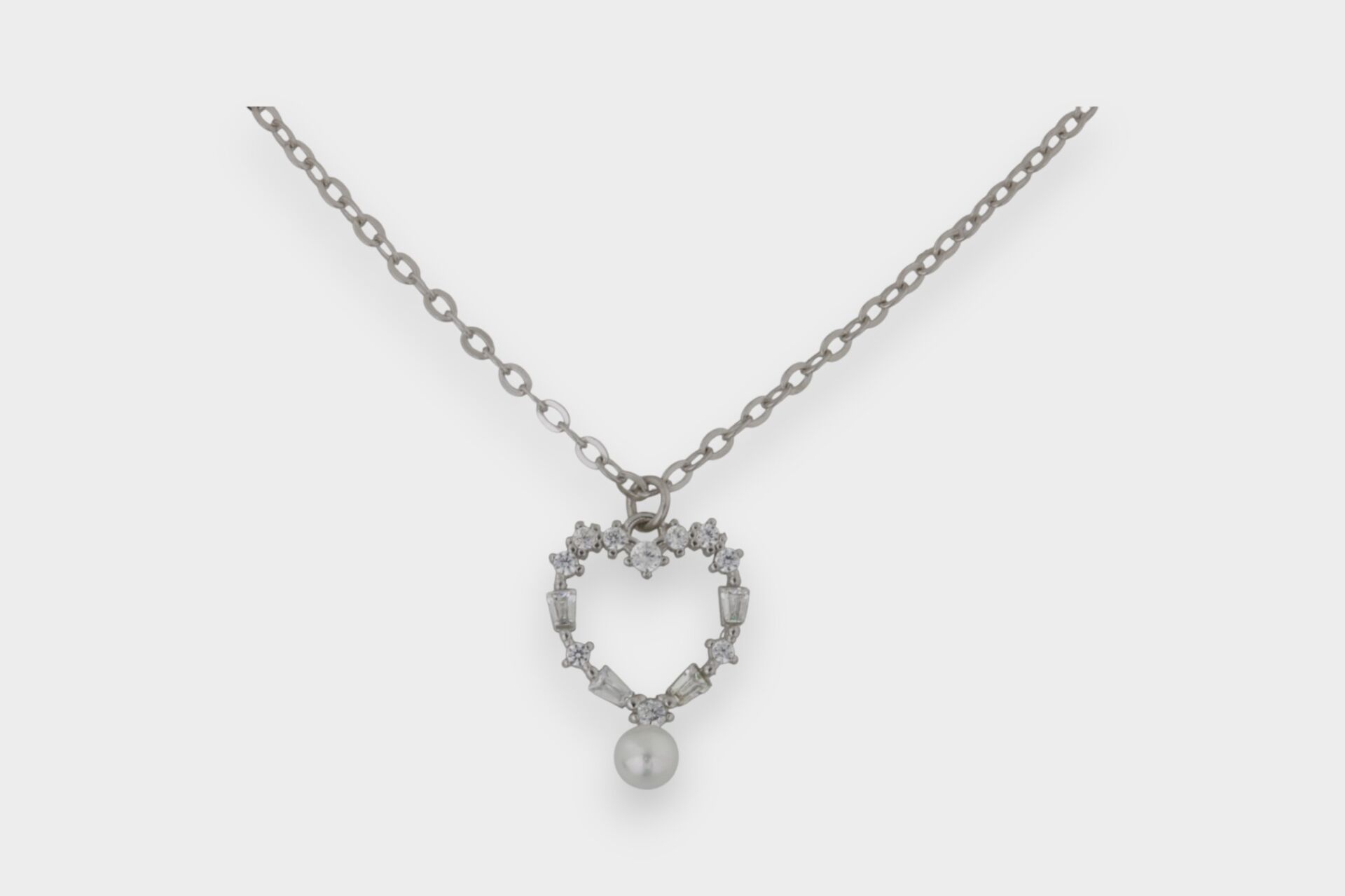 Livatilla Kalp Figürlü İnci ve Zirkon Taşlı 925 Ayar Gümüş Kadın Kolye