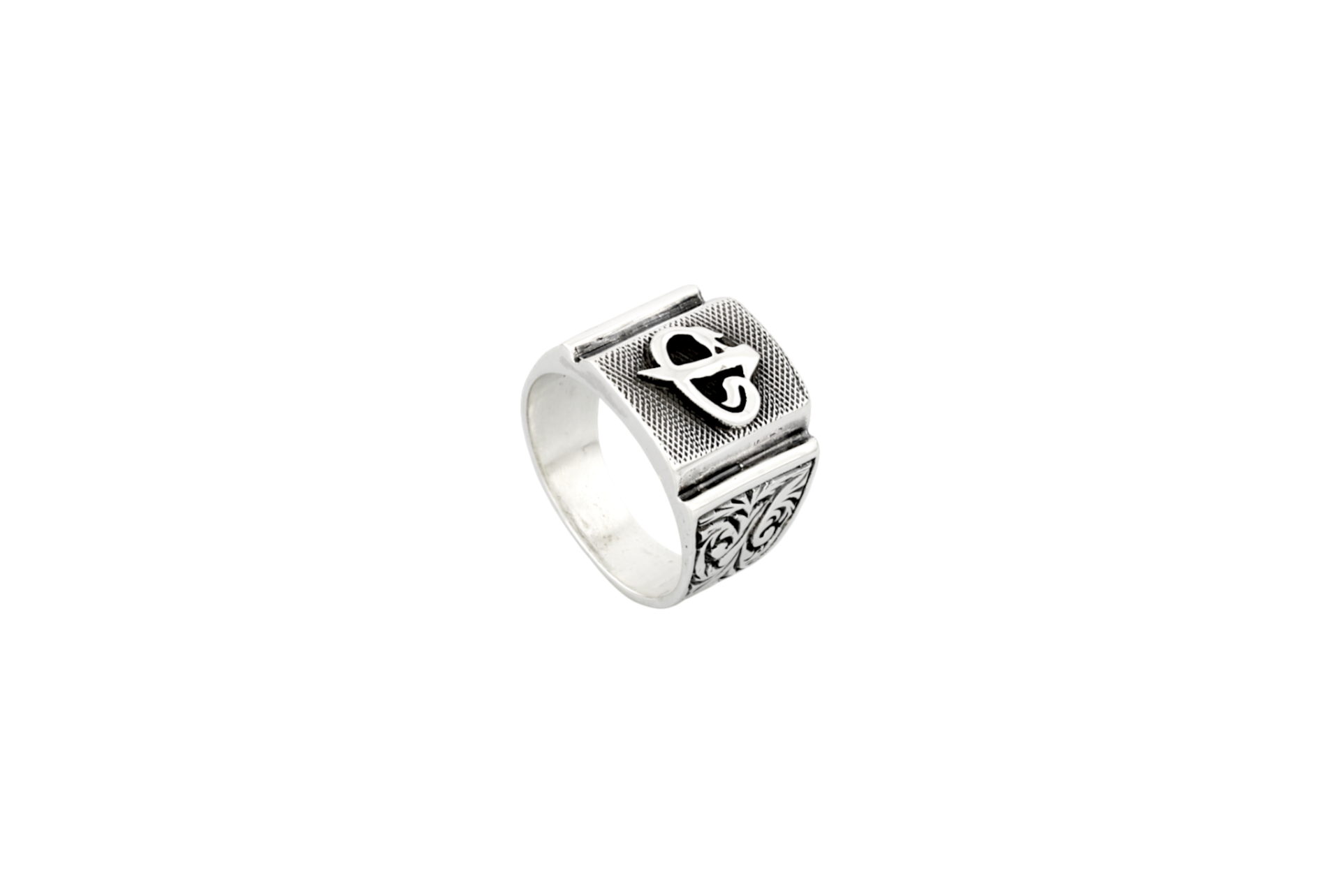 El Yapımı Elif Vav Gümüş Erkek Yüzük