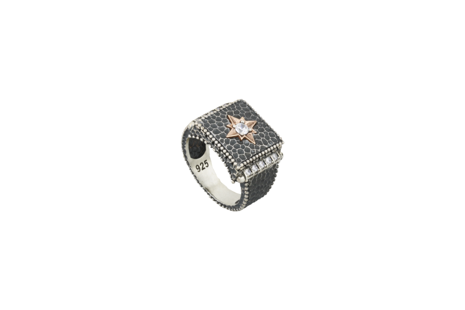 Eskitme Model Kuzey Yıldız Gümüş Erkek Yüzük