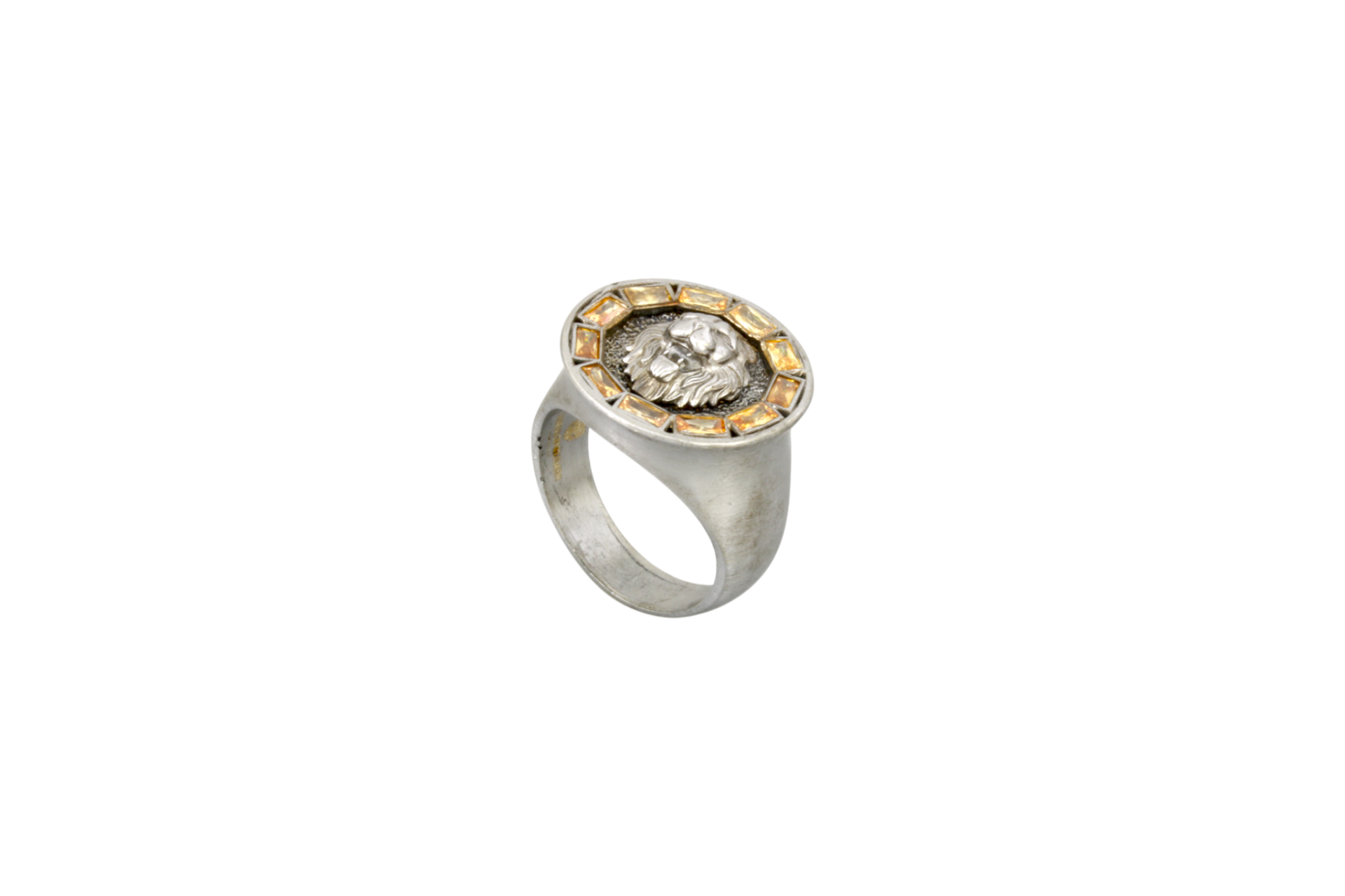 Siyah Rodyum Kaplama Sitrin Taşlı Aslan Gümüş Erkek Yüzük