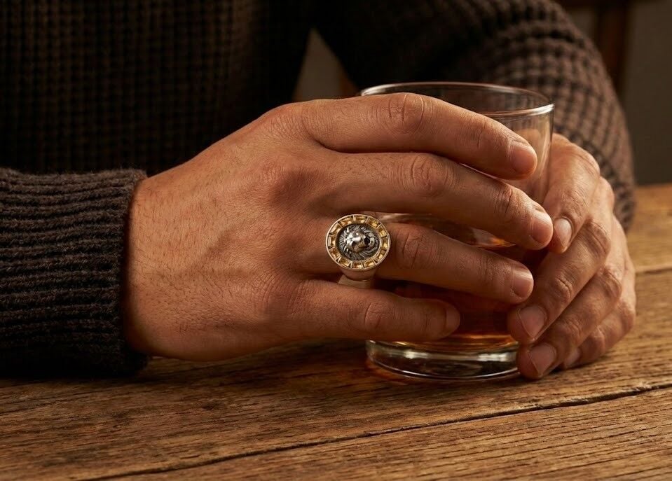 Siyah Rodyum Kaplama Sitrin Taşlı Aslan Gümüş Erkek Yüzük