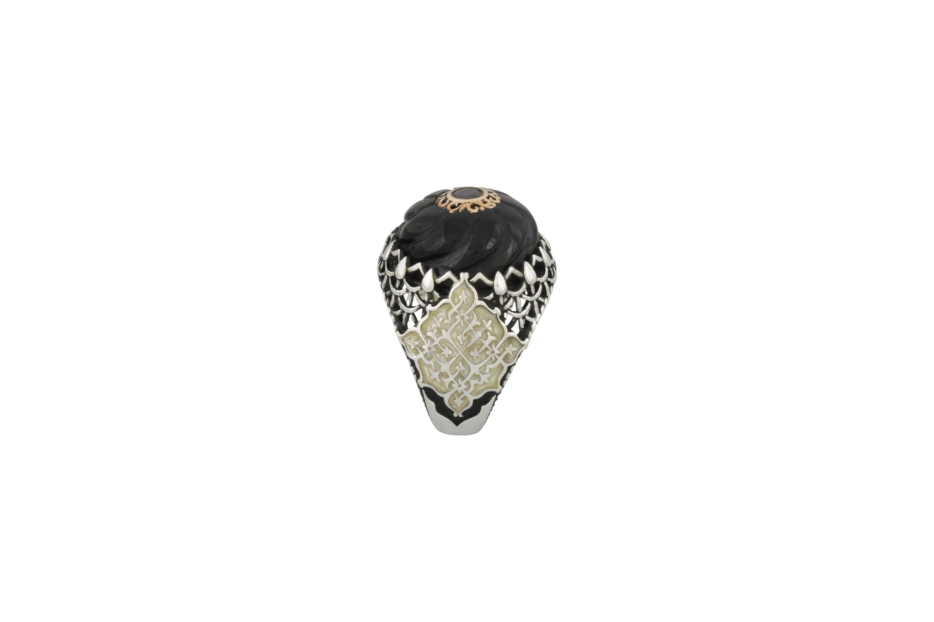 Livatilla Özel Kesim Kehribar İşlemeli Gümüş Erkek Yüzük